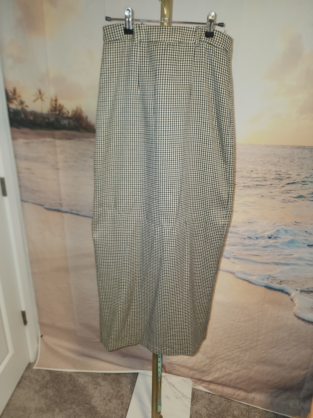 Commens Classic Black and White Houndstooth Midi Skirt